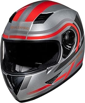 Royal Enfield Stunner Full Face Riding Helmet Gl.Silver/Red D.Visor L-600Mm with Excellent Ventilation and Better Impact Protection