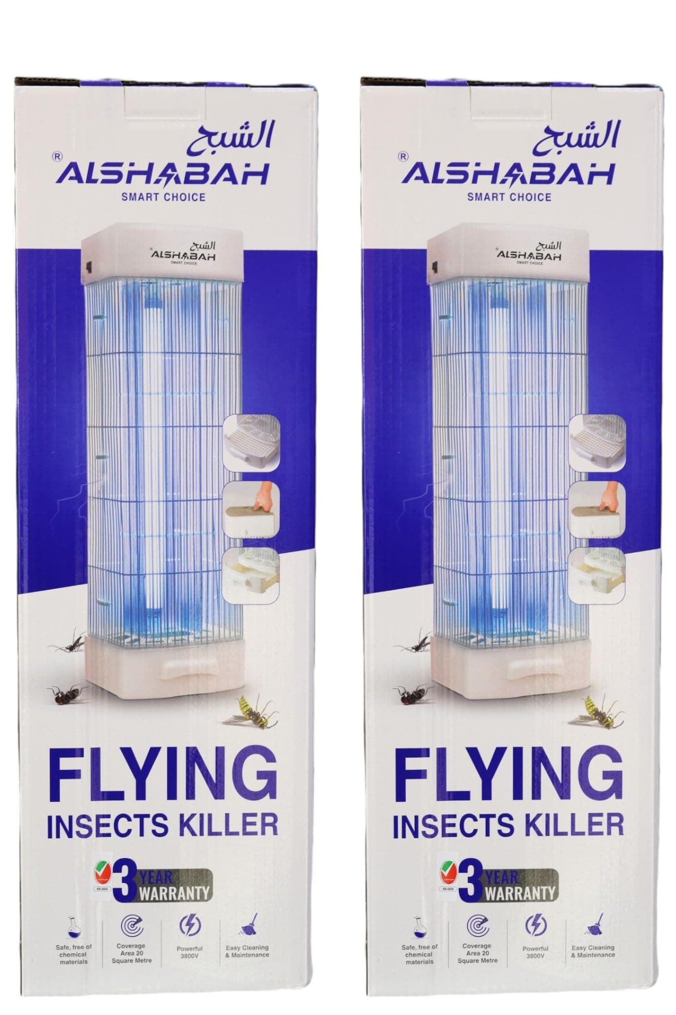 Smart choice flying insects killer(Original: اصلي) This amazing bug zapper works well indoors-out.It 3800V electric shock,5W UV light to kill flying insects in homes and camping areas-2pack