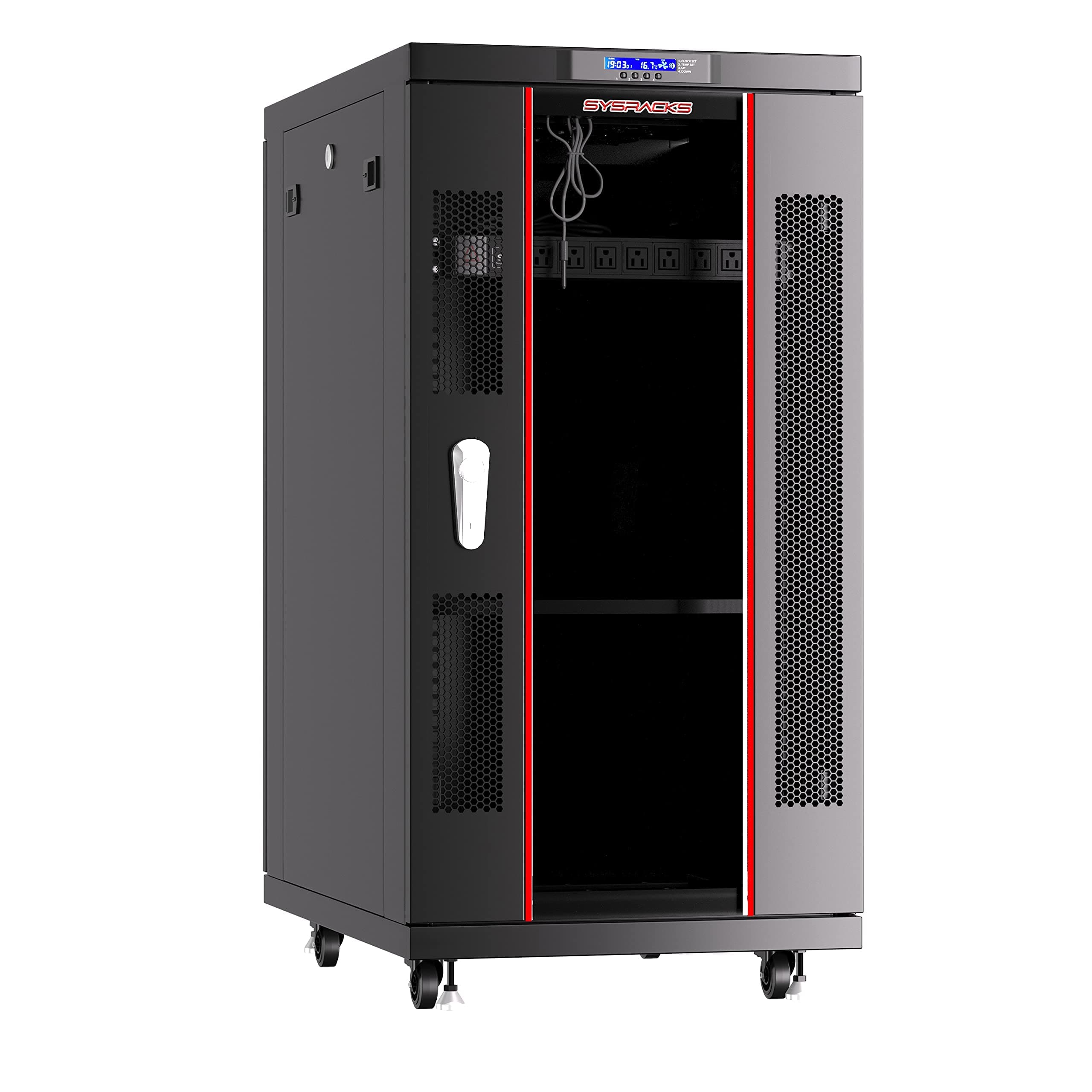 18U Home Server Rack Cabinet – 19" Floor Standing Network Rack, 32" Deep Homelab Rack with Locking Glass Door, Cooling Fans, PDU & Shelf for NAS, Router, Switch and AV Equipment