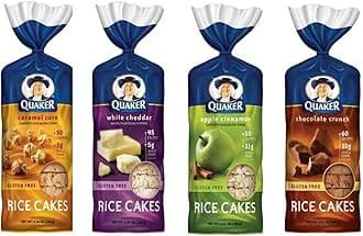 Quaker Rice Cakes Variety Bundle - Pack of 4 Flavors, Chocolate Crunch, Apple Cinnamon, Caramel Corn, White Cheddar