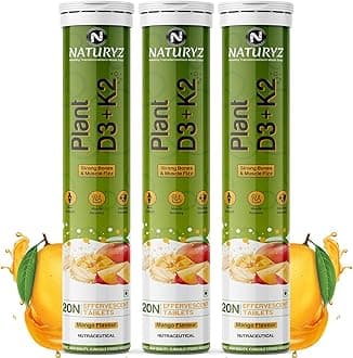 Naturyz 100% Plant Vitamin D3 K2 | Veg Vitamin D3 Supplement Lichen Source with Vitamin K2 MK7 Menaquinone | Supports Stronger Immunity | Bone & Heart Health for Men & Women (Mango Flavour)-60 Tablets