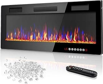 Vitesse 50 Inch Ultra Thin Electric Fireplace-Narrow Bezel Linear Fireplace Heater Recessed Wall Mounted, Remote and Screen Control, 8H Sleep Timer, Low Noise, 750/1500W for Living Room, Bedroom