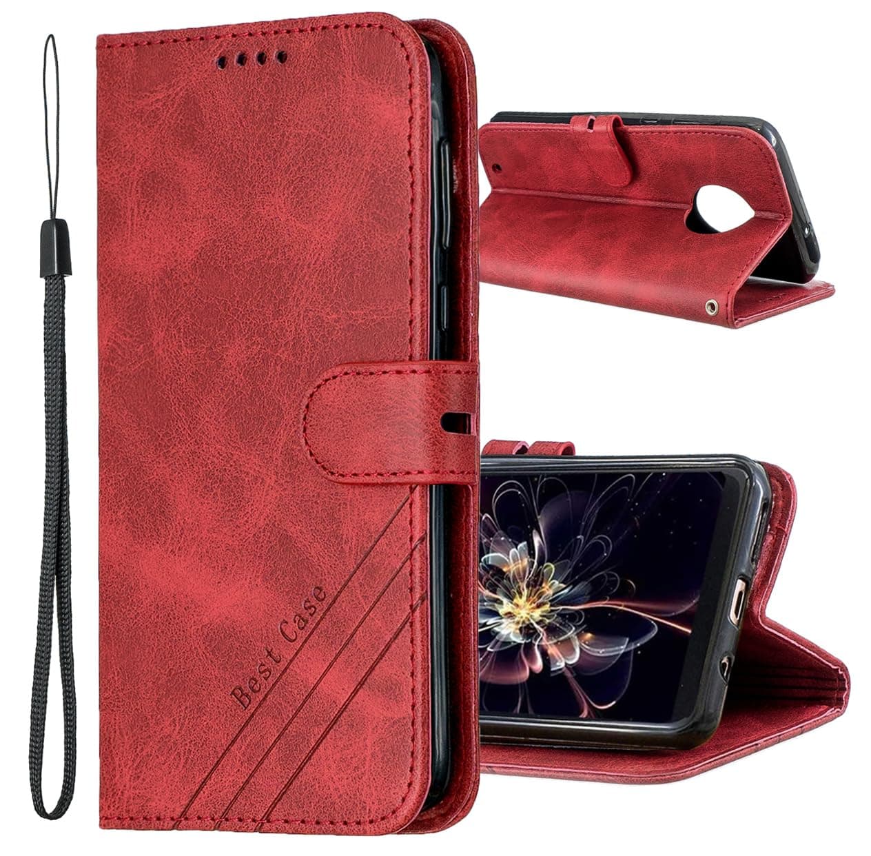 Case Compatible with Xiaomi Mi A2 / Mi 6X, Premium Leather Flip Wallet Case with Card Holder, Magnetic Closure, Retro Red