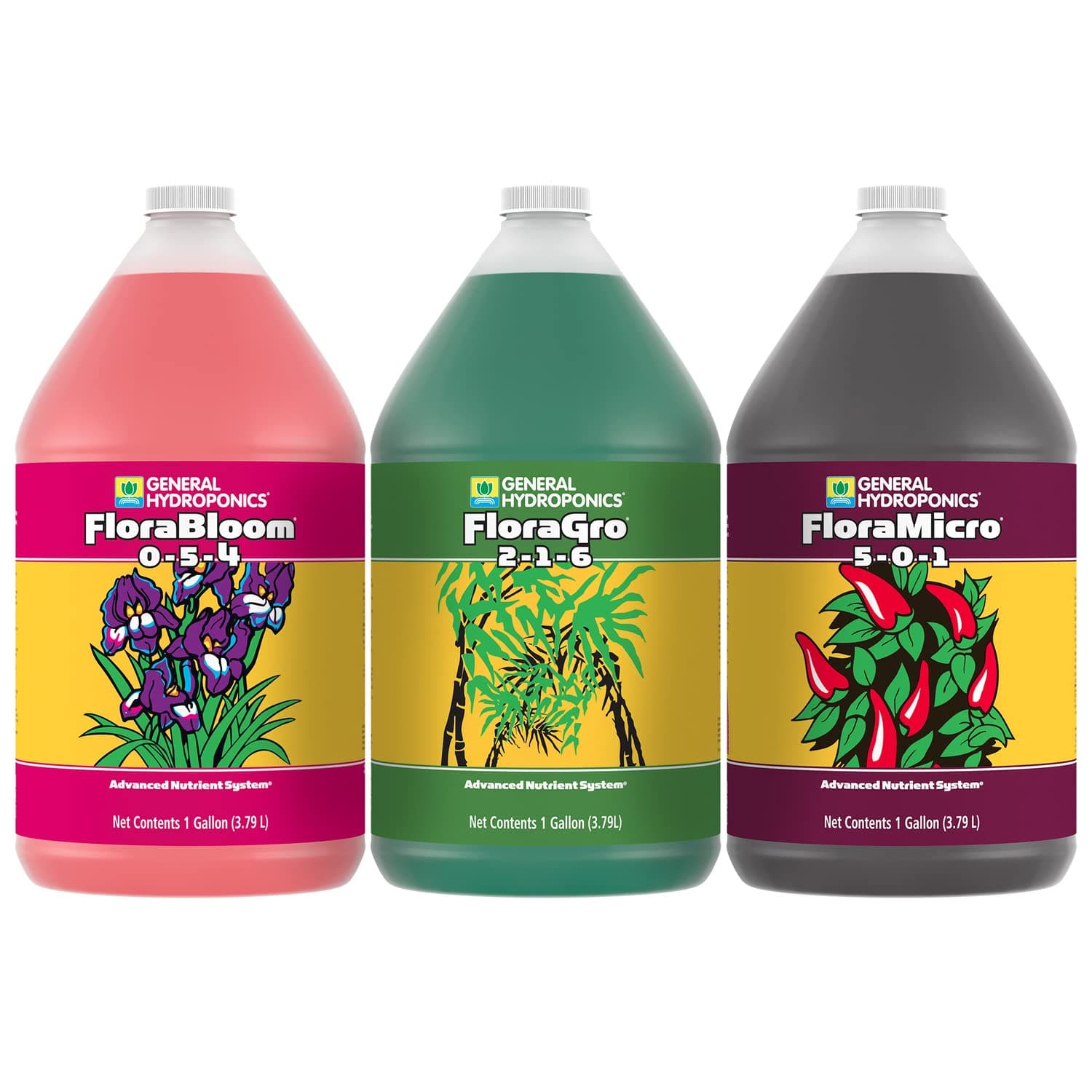 3 Piece Flora Grow, Bloom, Micro Combo Fertilizer Set, 1 gal