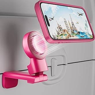 MiiKARE Airplane Travel Essentials Phone Holder for Magsafe, Universal Handsfree Phone Mount for Flying with 360 Degree Rotation, Travel Must Haves Phone Stand for Desk, Tray Table, BarbiePink