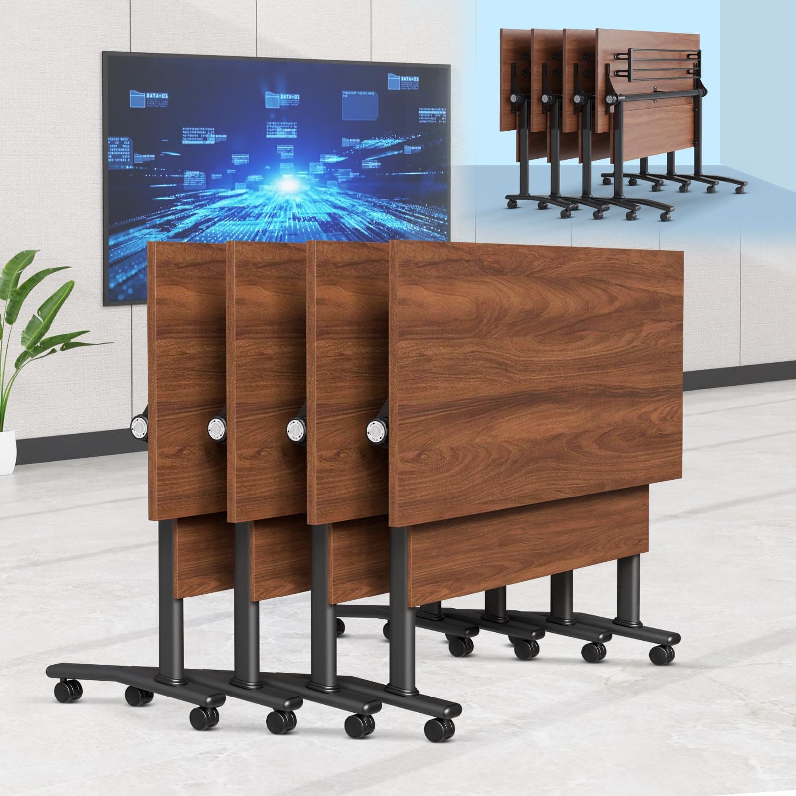 6-8 Person Conference Table Folding Conference Table for Office,Training, Seminar,Schools Modern Wood Conference Meeting Room Table Large Rectangular Conference Room Tables (6, Walnut, 71in)