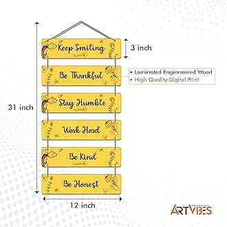 Artvibes Quotes Decorative Wall Hanging Ornaments Mdf Wooden Art Decoration item for Home Decor | Living Room | Bedroom | Gifts | Decoration Artwork For Hall | Set of 6(WH_3241N)