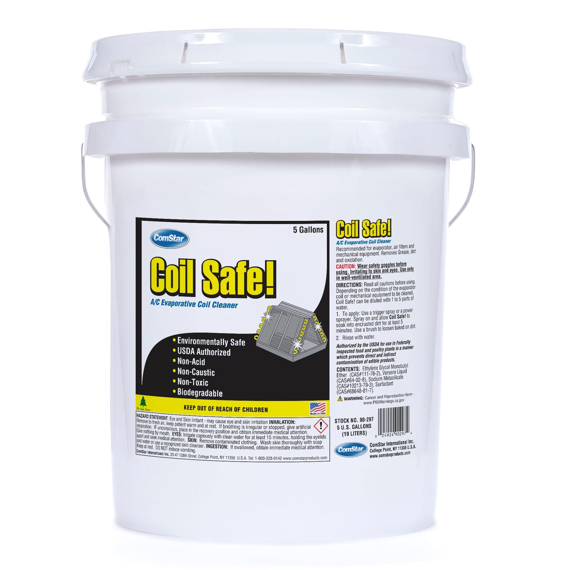 ComStar 90-297 Coil Safe Professional Grade Neutral pH Evaporator and Condenser Coil Cleaner, 5 gal Pail, Green