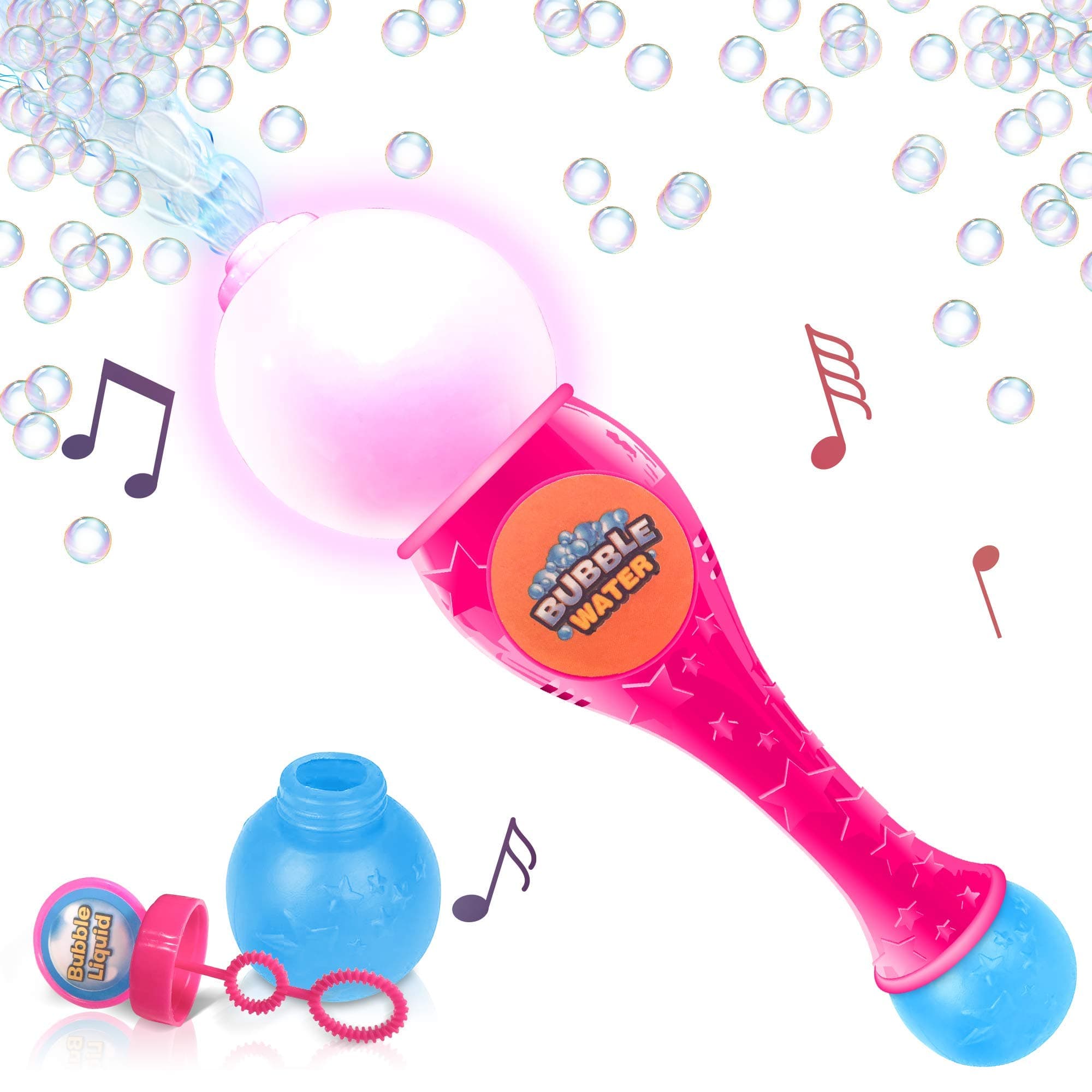 ArtCreativity Bubble Wand for Kids Toys, Light Up Automatic Bubble Machine Wand with LED & Music, Bubble Wand for Toddlers 1-3, Fluid & Batteries Included, Great Gift Idea, Bubbles Party Favor – Pink