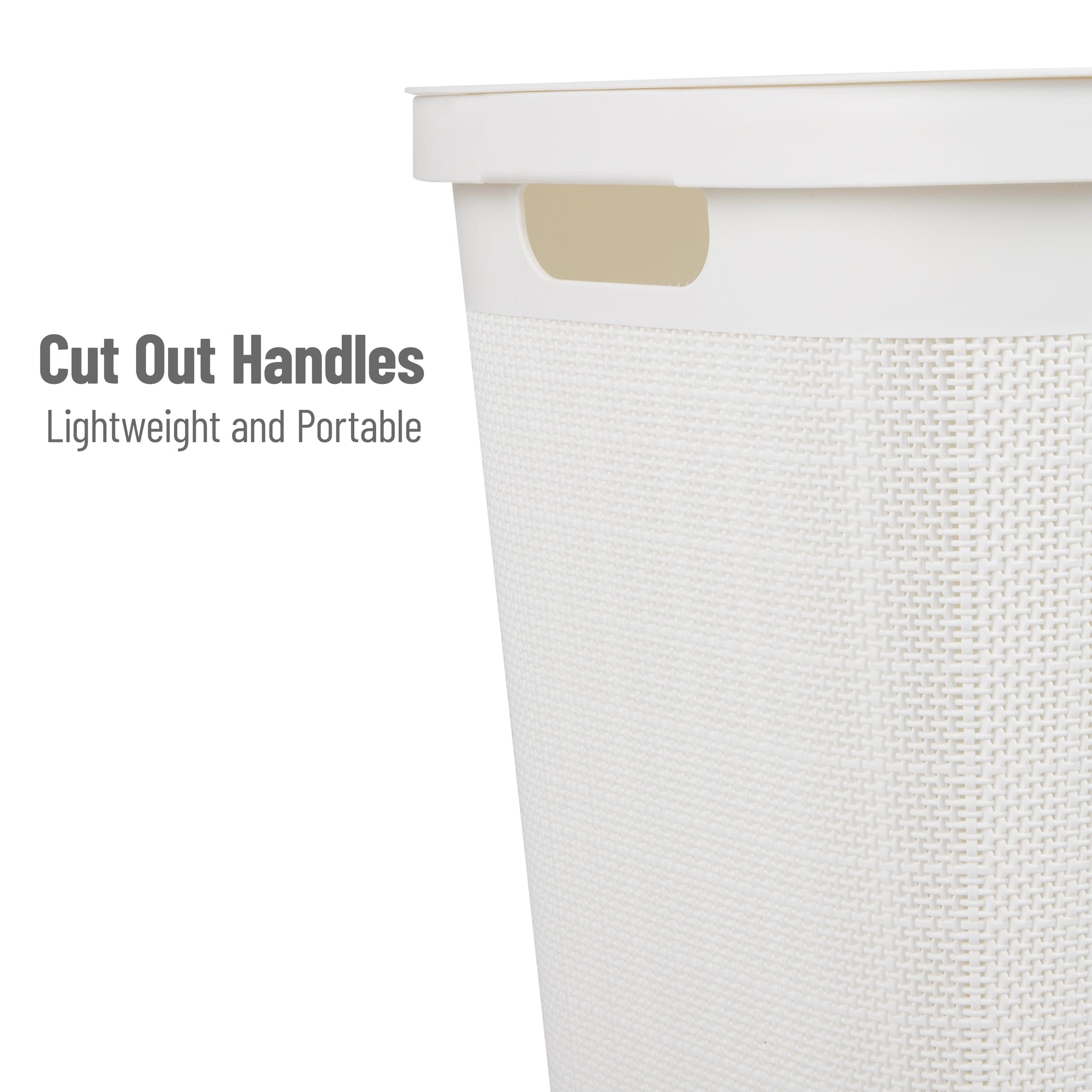 Mind Reader 60L Slim Laundry Hamper, Clothes Basket, Lid, Linen Design, Plastic, 18.25”L x 14.25”W x 23.5”H, White