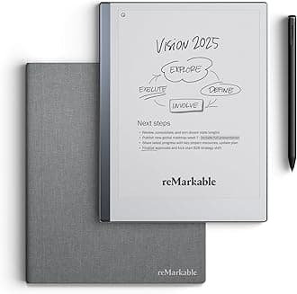 reMarkable Essentials Bundle – Gray | reMarkable 2 Paper Tablet | Includes Black and White 10.3” Writing Tablet, Marker Plus Pen with Eraser, Book Folio Cover in Gray Weave