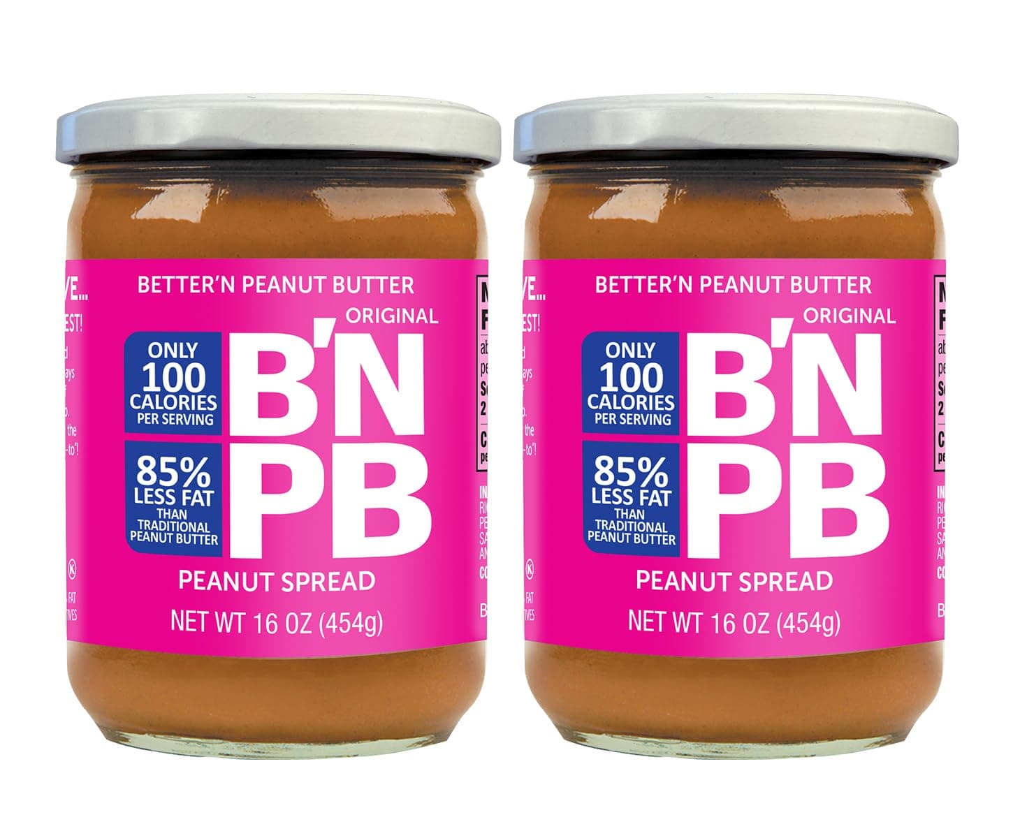 Original Low Fat Peanut Butter Spread by Better’n Peanut Butter, Creamy Low-Calorie Peanut Spread with No Saturated Fat, Gluten Free, Dairy Free, Non GMO, Kosher, Pack of 2, 16 oz. Glass Jars