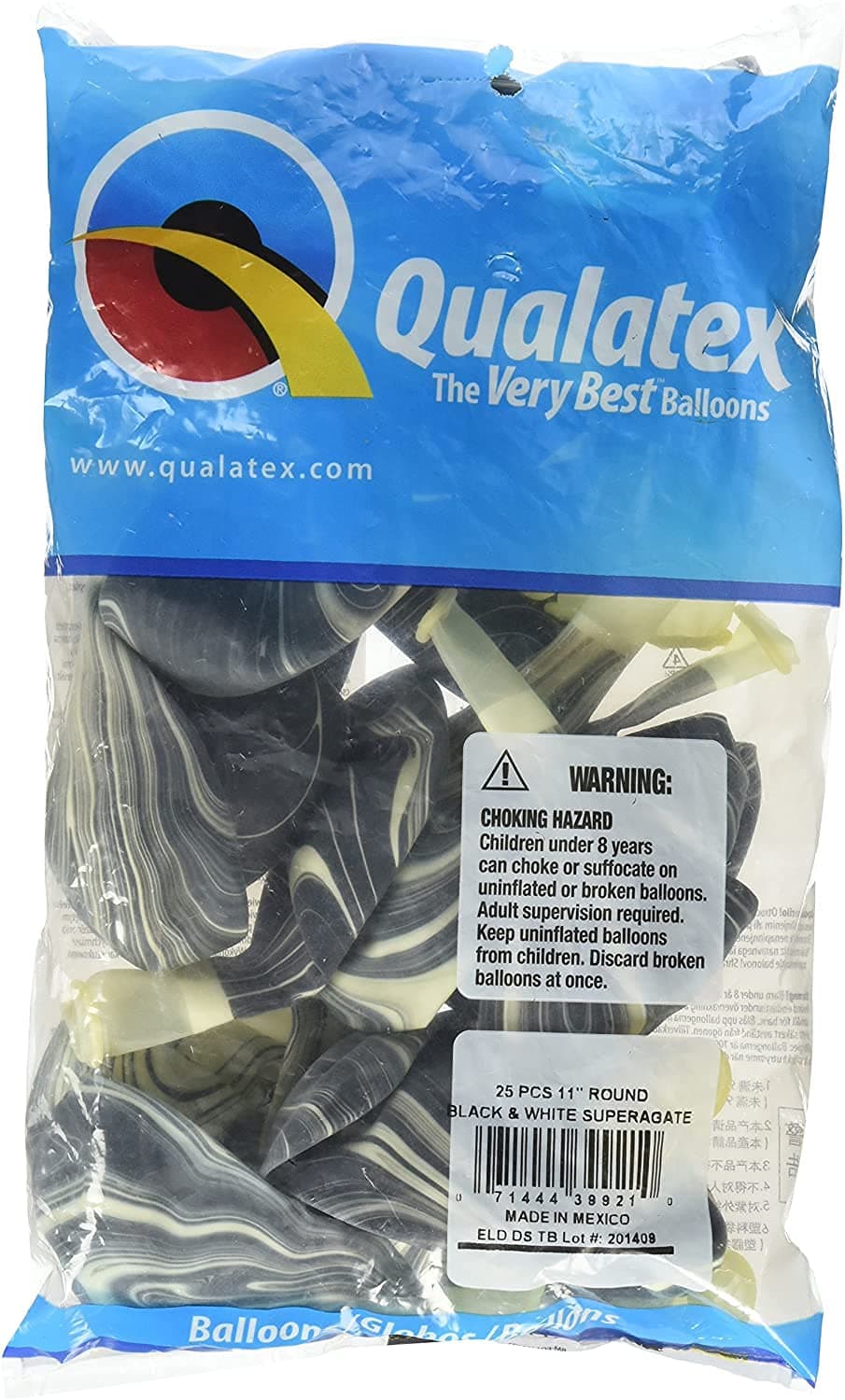 Black Marble Agate Qualatex Balloons 11-Inch 25 Per Pack