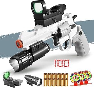Toy Gun - Soft Bullet Revolver Model Toy Gun, Semi-Automatic Mode, Realistic Shell Ejecting Toy Guns for 16+ Years Old, White