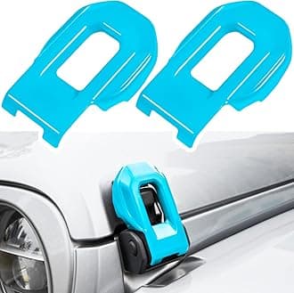 E-cowlboy Hood Latch Lock Catch Brackets Cover for 2018-2021 Jeep Wrangler JL JLU Unlimited Sports Freedom Sahara Rubicon Gladiator JT 2-Door & 4-Door Exterior Accessories Decoration (Light Blue 2PCS)
