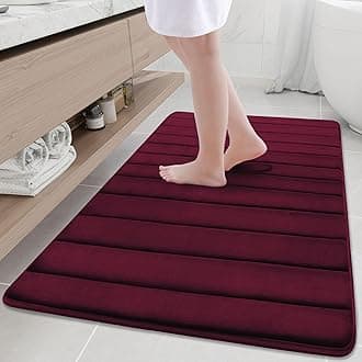 Buganda Memory Foam Bath Mat, 2'8" x 3'11"(32" x 47"), Ultra Soft and Non-Slip Bathroom Rugs, Water Absorbent and Machine Washable Bath Rug Runner for Bathroom, Shower, and Tub, Burgundy