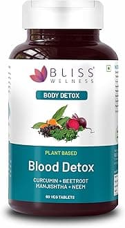 Bliss Welness Blood Detox | Curcumin Beetroot Manjistha Neem Extract | Blood Purifier Acne & Pimple Control Radiant Skin Anti Bacterial Ayurvedic Herbal Supplement - 60 Vegetarian Tablets