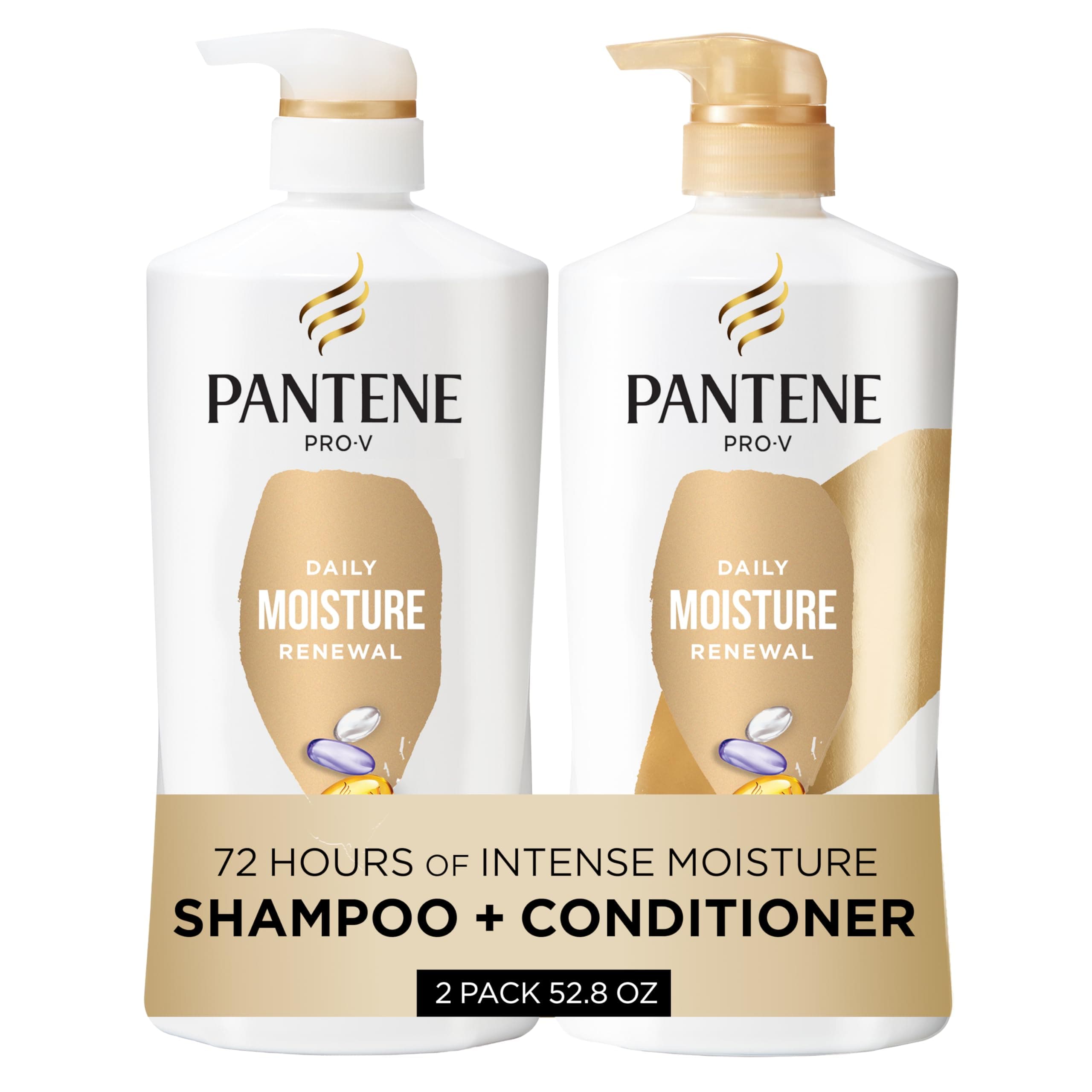 - Shampoo & Conditioner Set, Daily Moisture Renewal - Pro-V Nutrients for Dry, Color-Treated, Straight to Curly Hair, 72-Hour Hydration & Softness, 52.8 Oz Total + Miracle Rescue Shot (0.5 Oz)