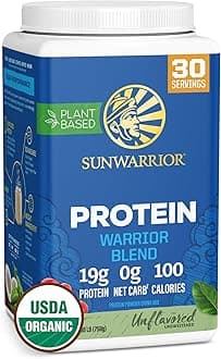 Vegan Organic Protein Powder Plant-based | BCAA Amino Acids Hemp Seed Soy Free Dairy Free Gluten Free Synthetic Free NON-GMO | Unflavored 30 Servings | Warrior Blend by Sunwarrior