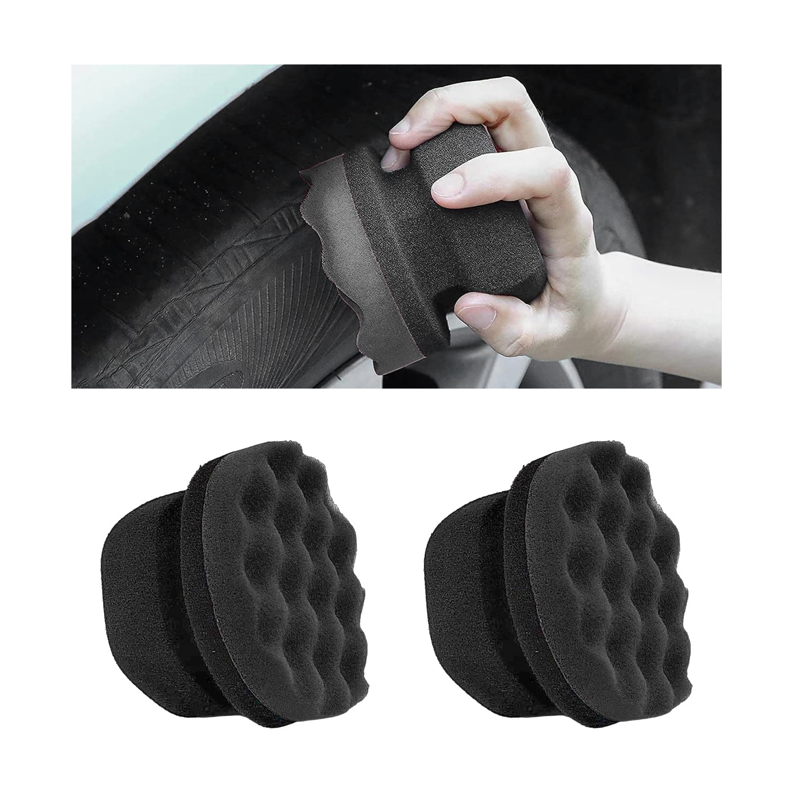 2 PCS Tire Dressing Applicator Pads, Reusable Hex Grip Tire Shine Applicator Polishing Sponge Pads, Wheel Tire Shine Detailing Foam for Most Vehicles, Car Accessories (Black, Small)