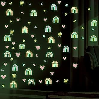 Epakh Rainbow Wall Decor Stickers Small Rainbow Wall Decal Watercolor Rainbow Heart Sun Star Wall Stickers for Girls Boys Baby Bedroom Nursery Wall Decor (Luminous Green Style)