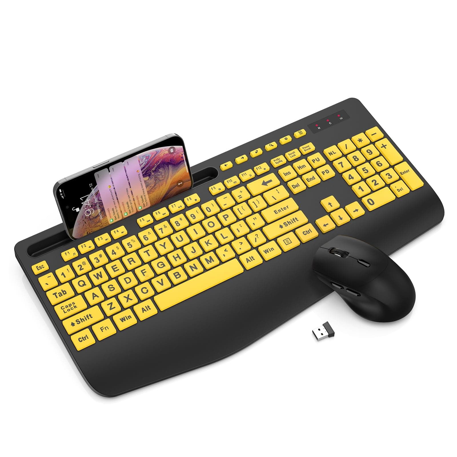 Wireless Keyboard and Mouse Combo - Large Print Ergonomic Keyboard with Wrist Rest, Phone Holder, Sleep Mode, Silent 2.4GHz Keyboard Mouse Set for Computer, Laptop, PC, Mac, Windows - Trueque