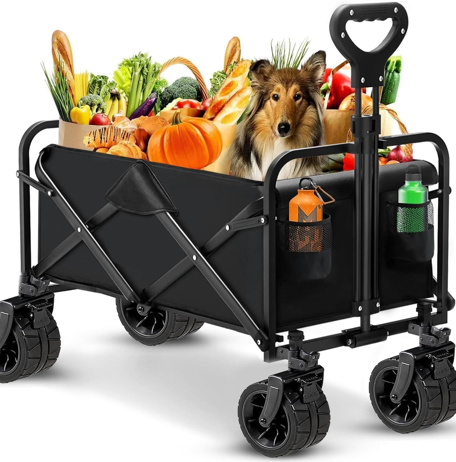 150 KG LARGE COLLAPSIBLE FOLDING WAGON,CAPACITY STROLLER WAGONS,BEACH GARDEN SHOPPING CARTS,PORTABLE WAGON TROLLEY CARTS, UTILITY ADJUSTABLE HANDLES, AND WHEELED OUTDOOR CAMPING