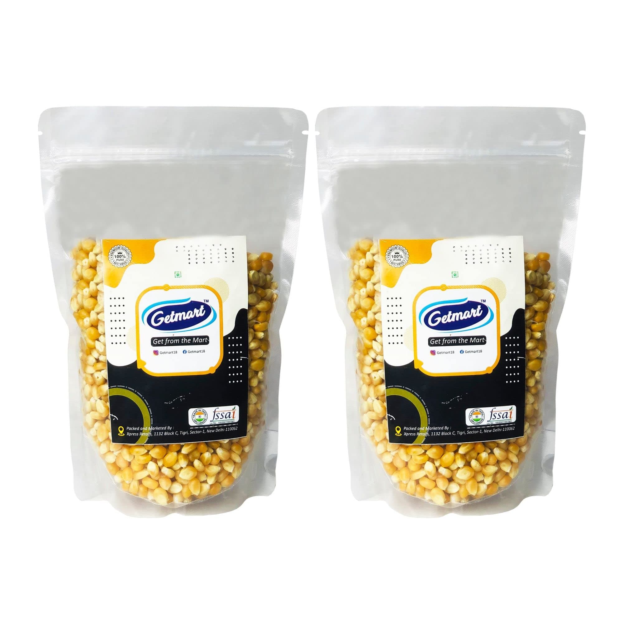 Getmart™ Popcorn Kernels, Unpopped Popcorn Seeds, Corn Kernels, Makki (1 Kg (Pack of 2 X 500g))