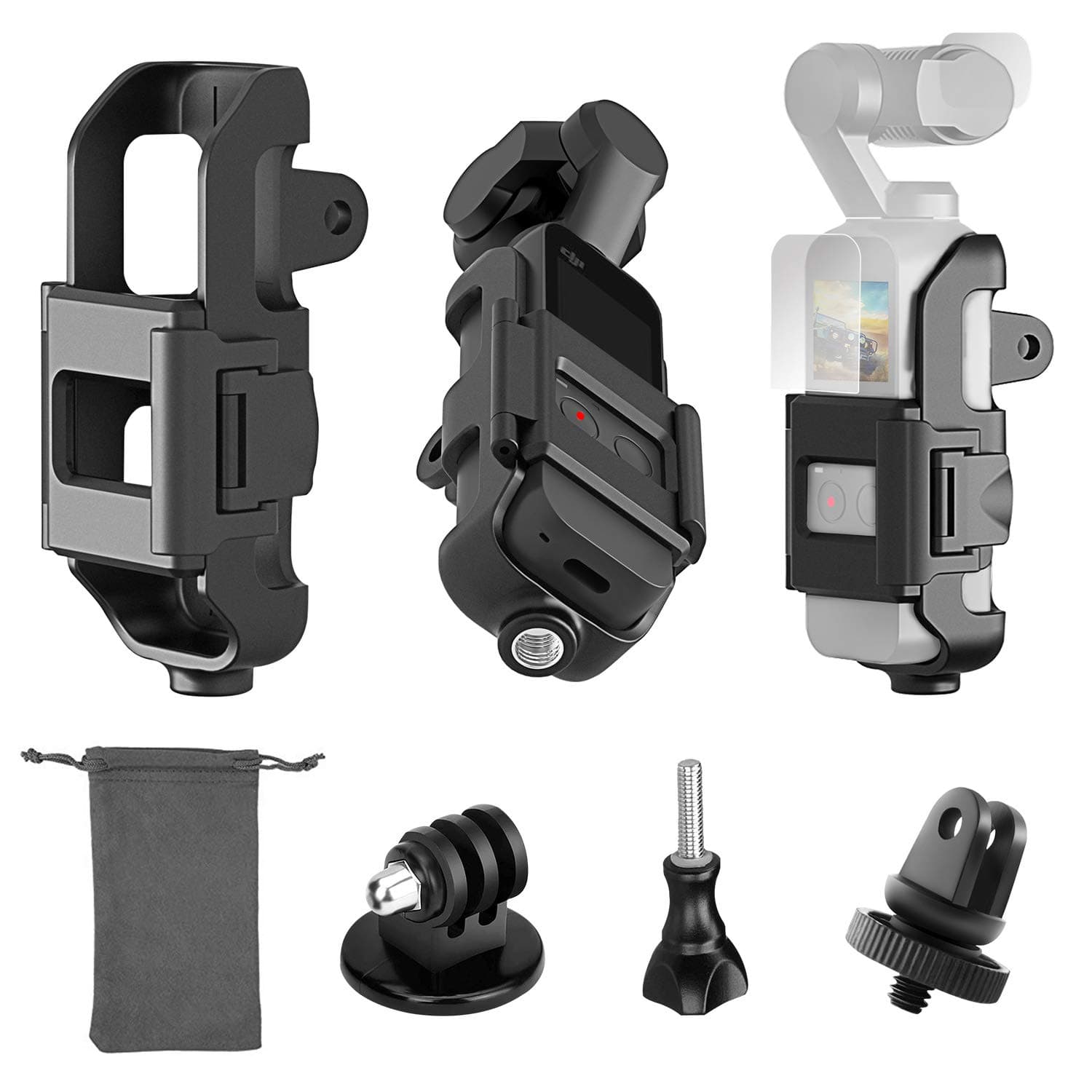 3-in-1 Action Camera Mounts for DJI OSMO Pocket,TONCHU Expansion Protective Frame Quickly Convert into GoPro Mount,Perfect Connecting for Tripod,Suction Cup Bracket and More .