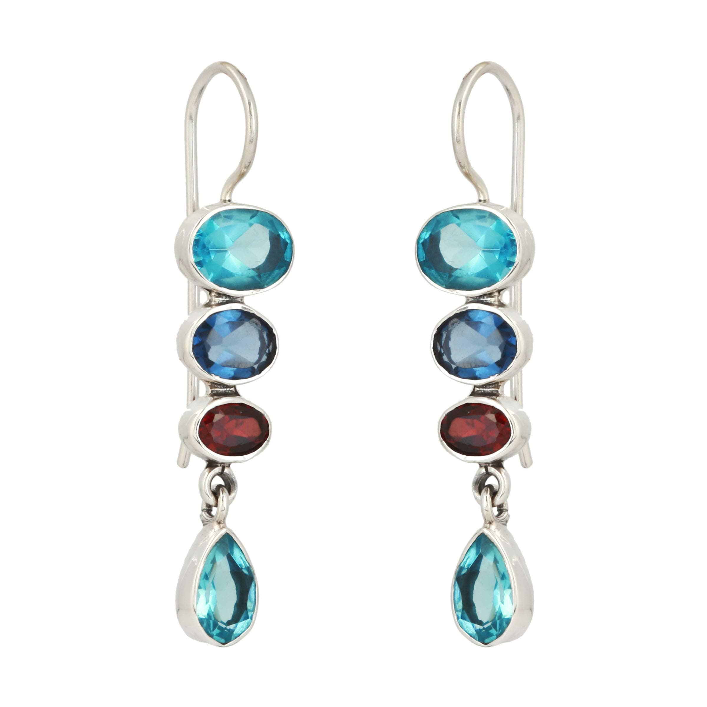 Silver Planets 92.5-925 Silver Amethyst Peridot Blue Topaz Turquoise Red Black Onyx Green Emerald & Multi Colour Stone long Earring For Girls & Women