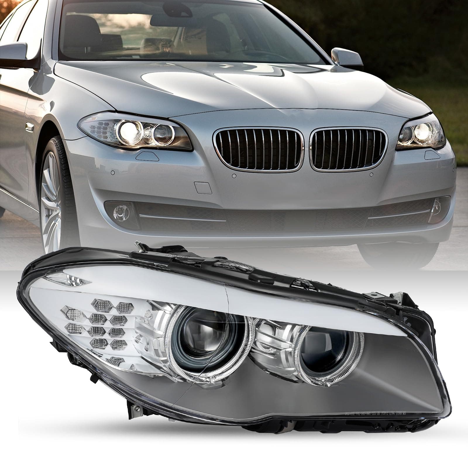 JSBOYATHID/Xenon W/O AFS Type Fit for 2011-2013 BMW 5 Series F10 F18 528i 535i 550i M5 Headlight Assembly Replacement OE Style 63117203244 Right Passenger Side