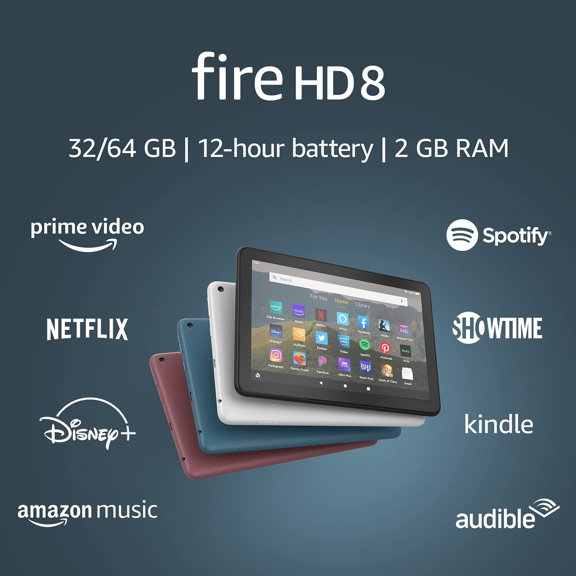 Fire HD 8 tablet, 8" HD display, 32 GB, (2020 release), designed for portable entertainment, Twilight Blue