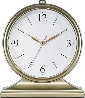 AYRELY® Vintage Desk Clock Silent-Non-Ticking 10-inch dial Table Clock,Retro Mantel Clocks and Easy to Read for Living Room, Bedroom, Shelf Decoration, Fireplace, Farmhouse Decor (Gold)