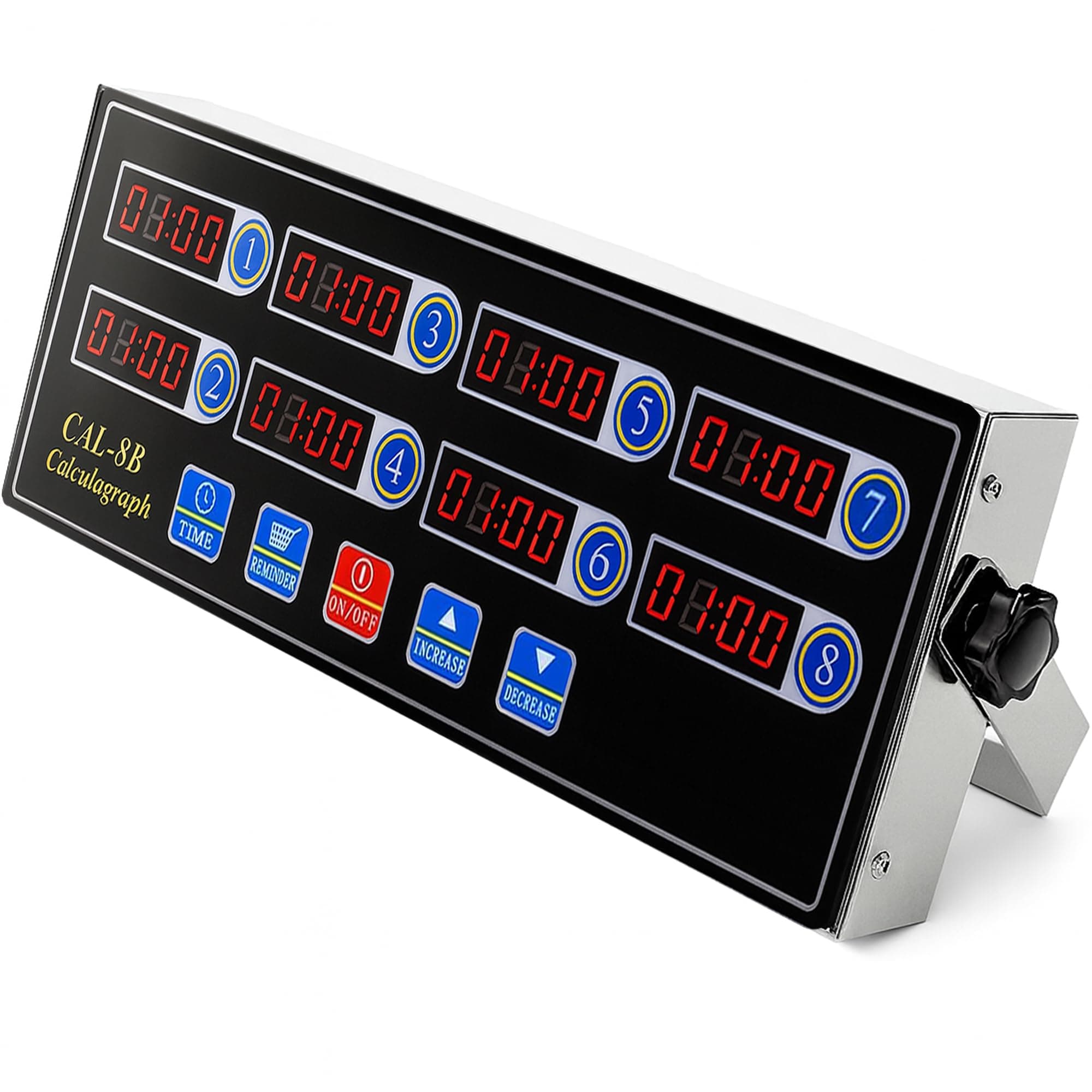 Commercial 8 Channels Digital Kitchen Timer, Stainless Steel Calculagraph Timer with Loud Alarm for Restaurant, Clock Reminder on Multiple Events