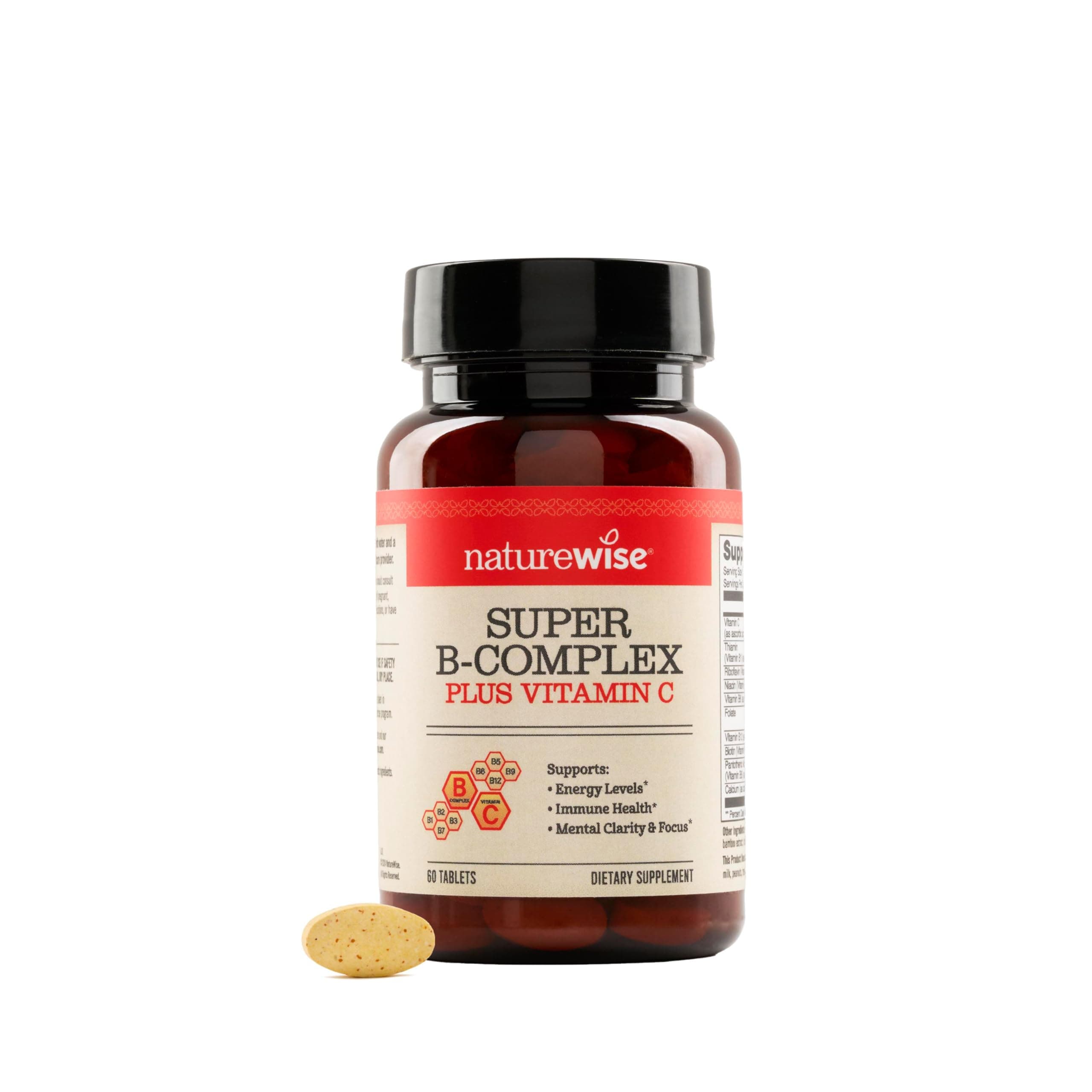 Super Vitamin B Complex for Women and Men - with Vitamin C, Folic Acid Biotin B1 B2 B3 B6 B12 - Support Cellular Energy & Mental Clarity - Vegan, Gluten & Dairy Free, Non-GMO - 60 Tablets