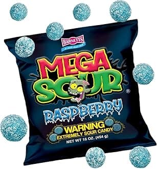 Mega Sour Candy Raspberry 454g - Trendy Sweet Bags - Traditionally Handmade Sweets - Sour Coating Lasts 20 Seconds - Candies for Party Bag, Gift Hamper, or Hamper Box