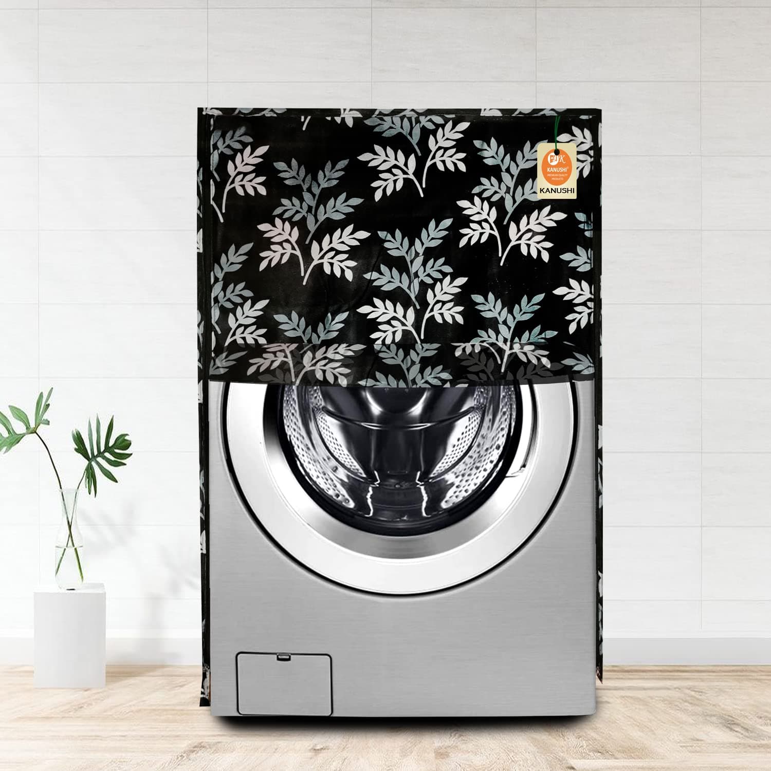 KANUSHI Polyester Industries Washable & Dustproof Front Load Automatic Washing Machine Cover (Suitable For 6 Kg, 6.5 Kg, 7 Kg, 7.5 Kg) (Var-Wasmac-Black-Small-Levs-Front-0)