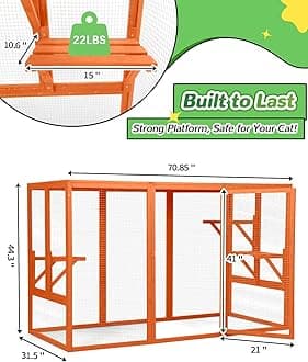 COZIVVOVV Catio Outdoor Cat Enclosure,71" Catios for Cats Outdoor Patio, Clearance Large Cat Cage for Outside, Cattio with Window Access, Weatherproof, Orange