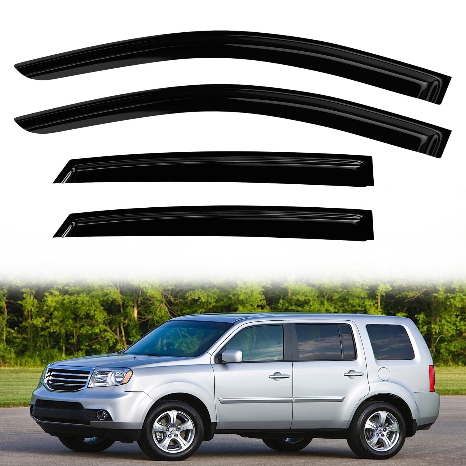 4PC Rain Guards for 2009-2013 Honda Pilot Window Visors Deflectors Sun Shades Vent Tape On Out Channel