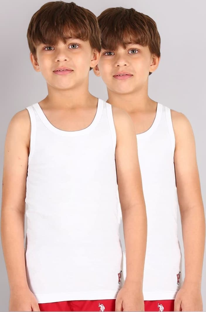 Boy's Sleeveless Solid Ikva Cotton Regular Fit Vest - Pack of 2