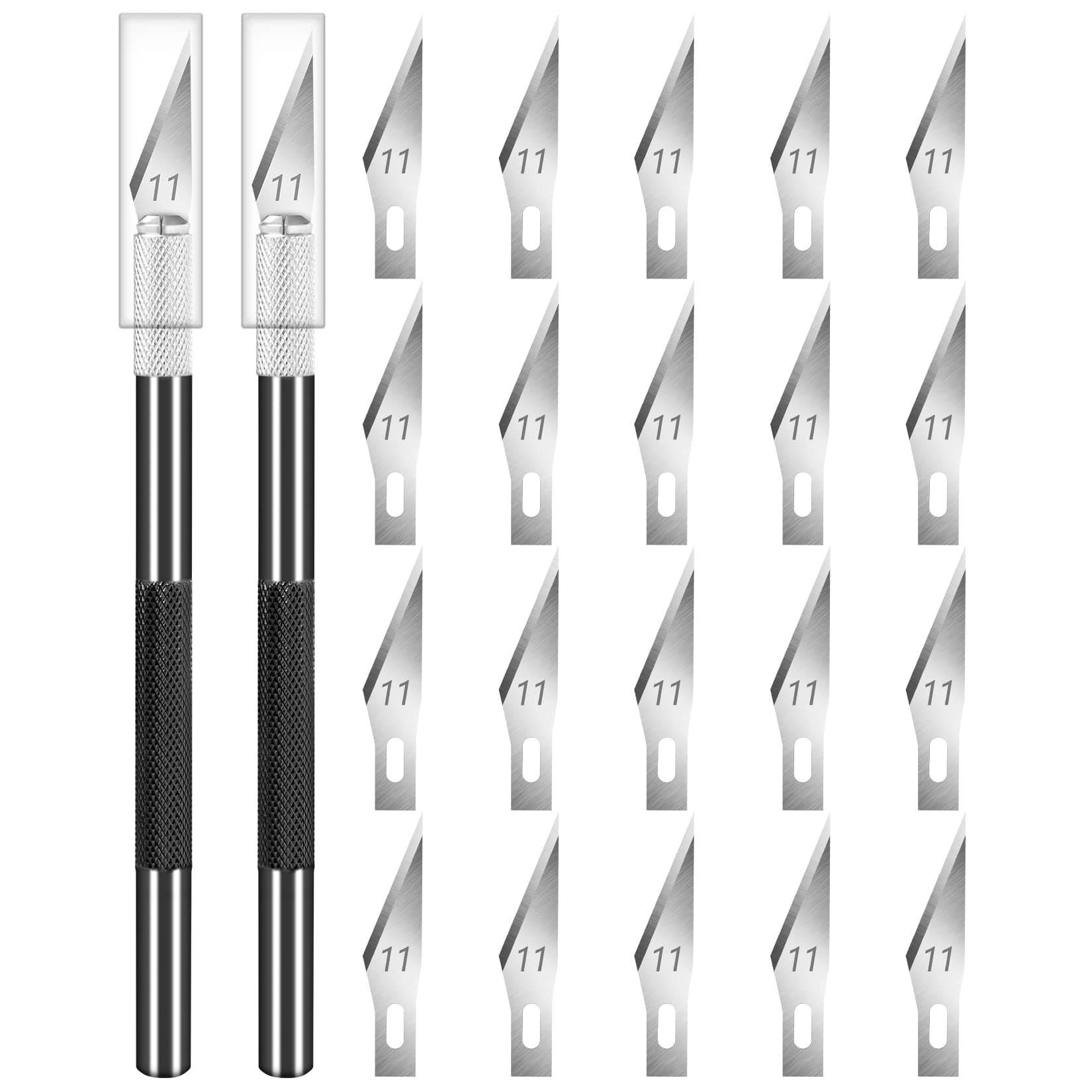DIYSELF 2 Pack Exacto Knife Set for Crafting, Art & Leather - Precision Knife with 20 Blades #11 (Black)