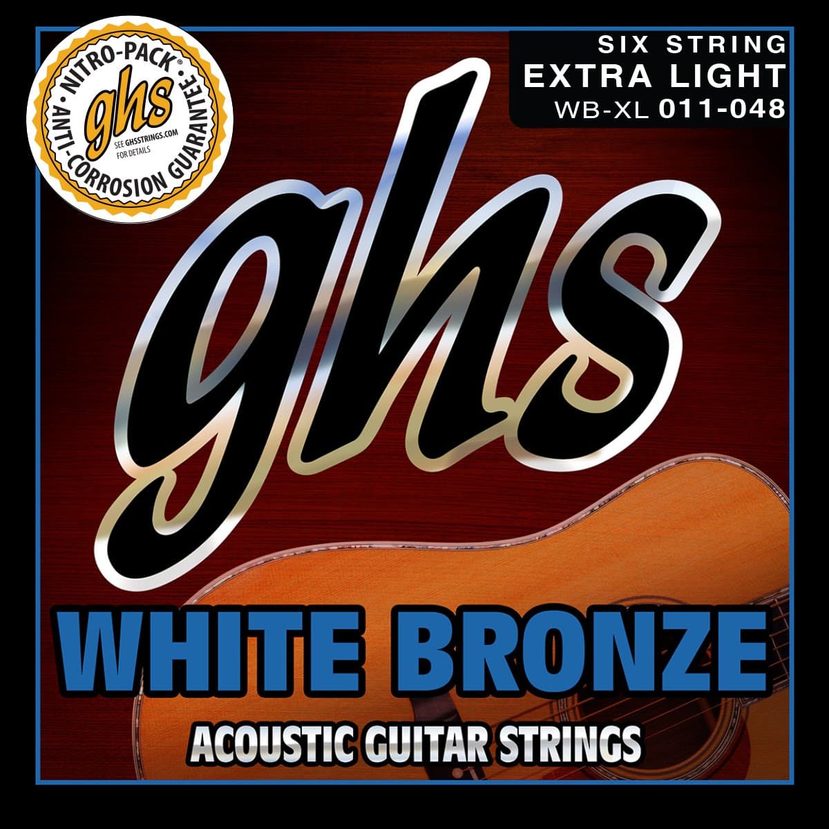 GHS Strings WB-XL White Bronze Acoustic Guitar Strings, Extra Light (.011-.048)