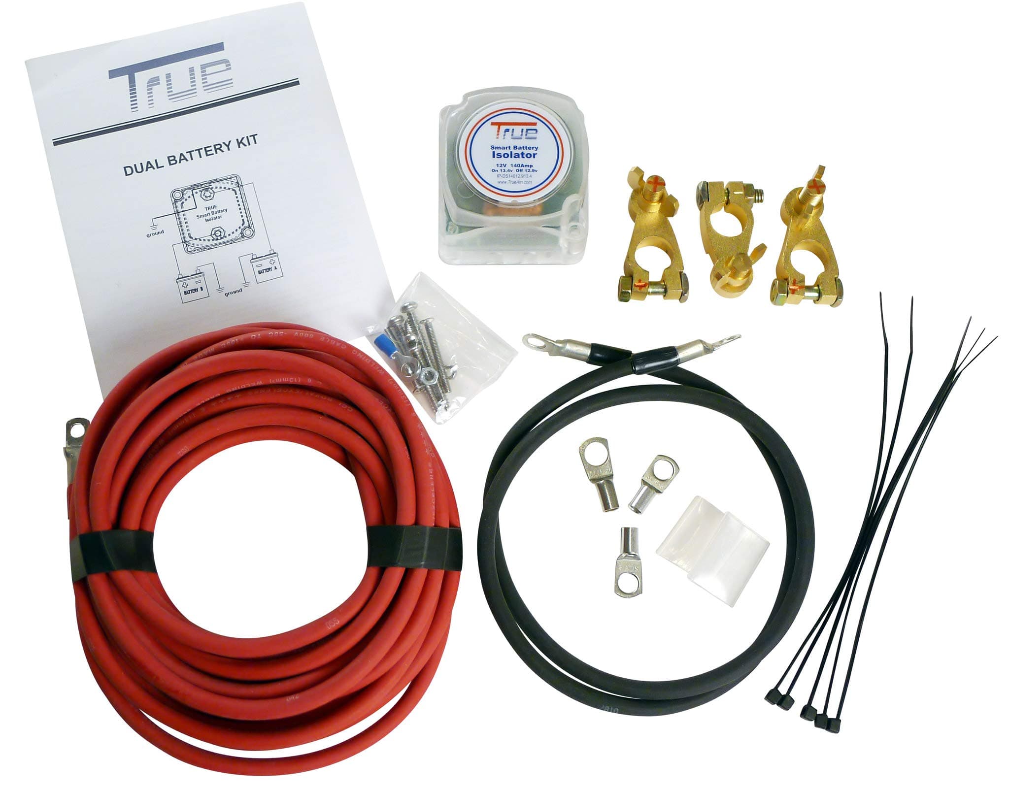 12V Dual Battery Isolation Kit with 140A Smart Battery Isolator (VSR Voltage Sensitive Relay) for Auto/Boat/RV