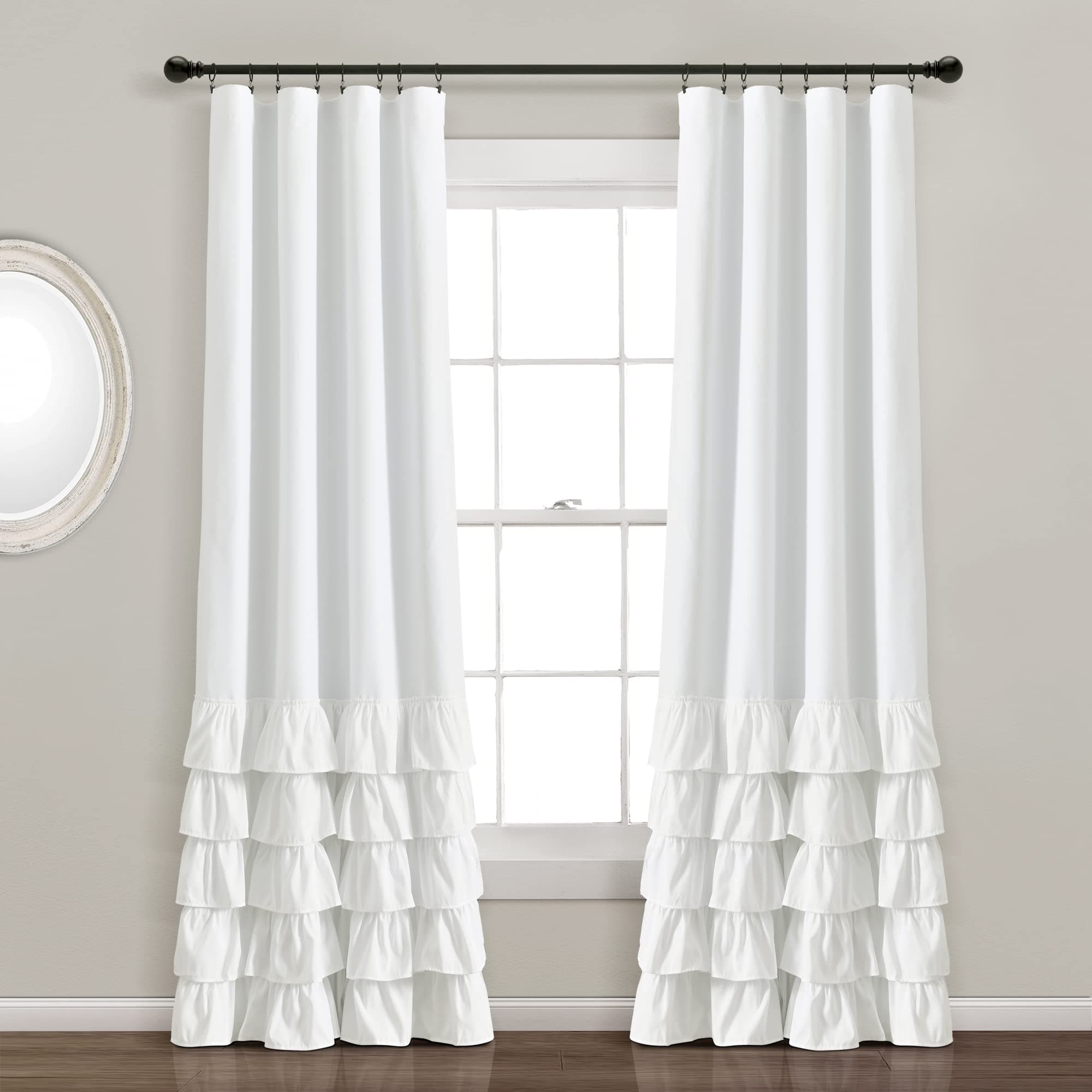 Lush Decor Allison Ruffle 100% Lined Blackout Window Curtain Panel (Single Panel), 84" L x 40" W, White