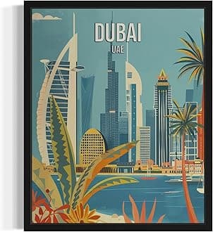 Dubai United Arab Emirates City Wall Art Poster Print, Asian Landscape Scenery Painting Artwork Travel Prints Decor Cityscape Landmarks Gallery 26 (Dubai United Arab Emirates, 8 x 10 inches, Unframed)