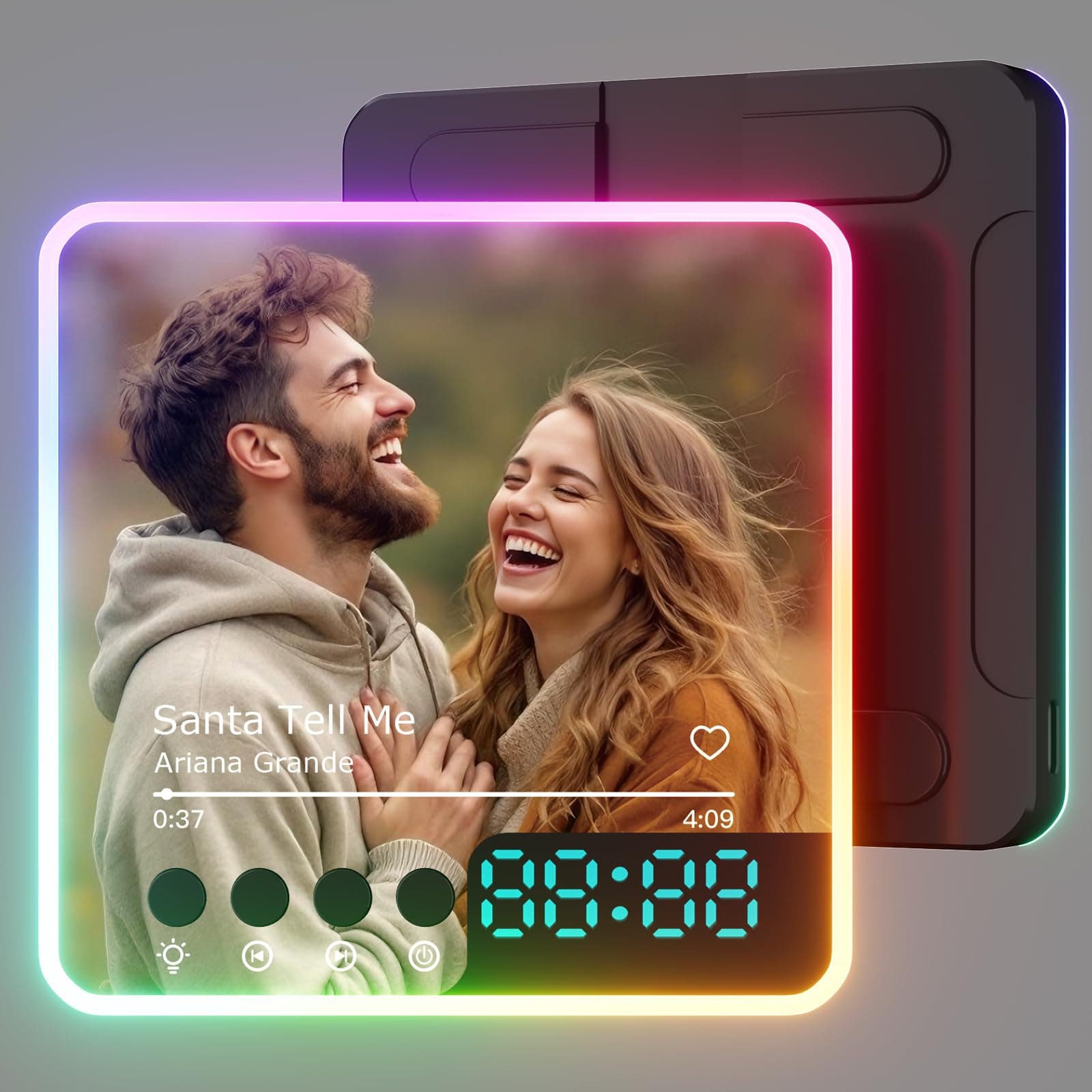 witfox Personalized Music Fridge Magnet with LED Glow & Digital Clock - Custom Spotify Photo Plaque for Refrigerator - Unique Song Gift for Couples, Family for Valentine's & Christmas - 1 Photo