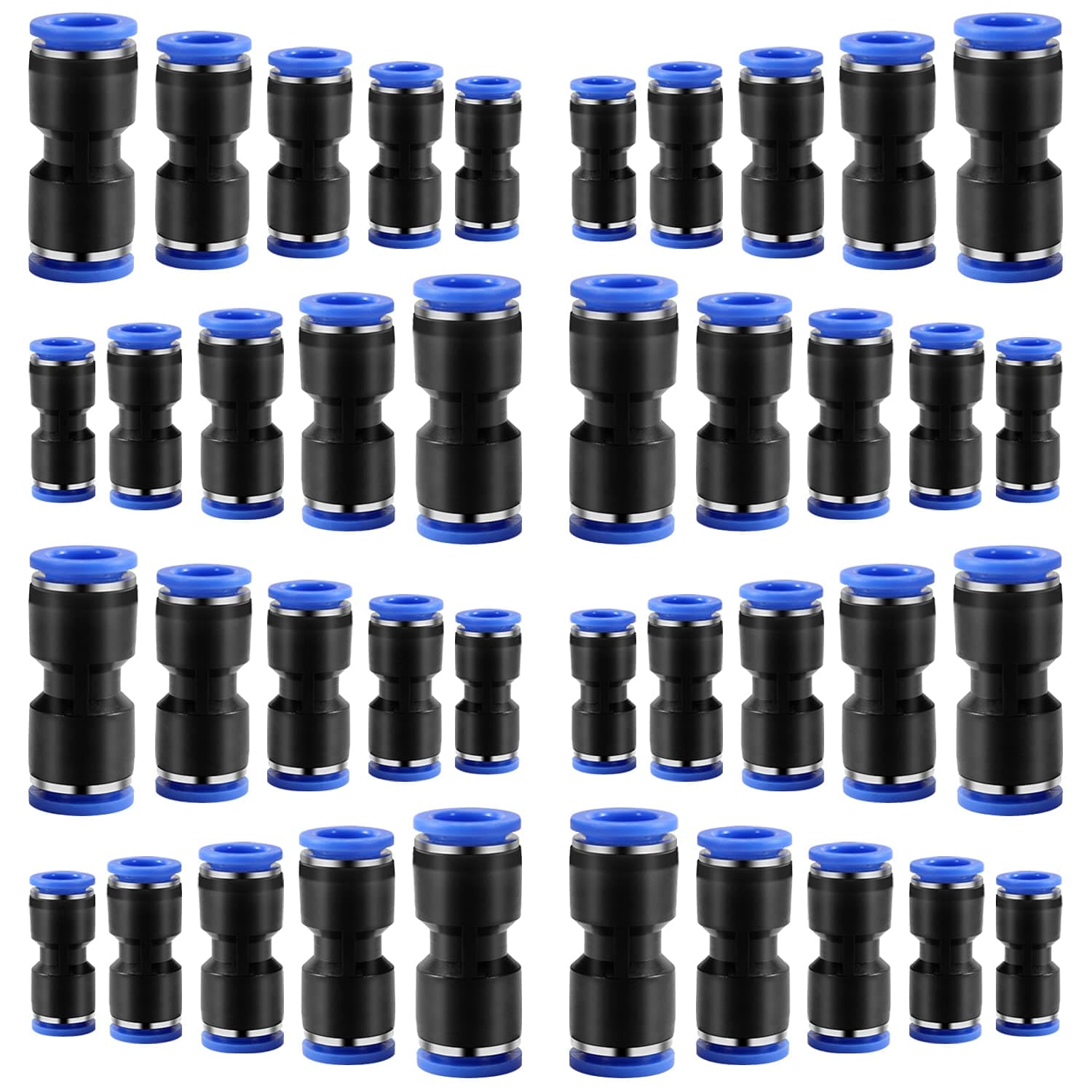 40 Pcs Quick Connect Straight Push Connectors,5/32" 1/4" 5/16" 3/8" 1/2 inch OD Push-to-Connect fittings,Quick Release Pneumatic Air Line Hose Fittings Kit Connector for 4mm 6mm 8mm 10mm 12mm OD Tube