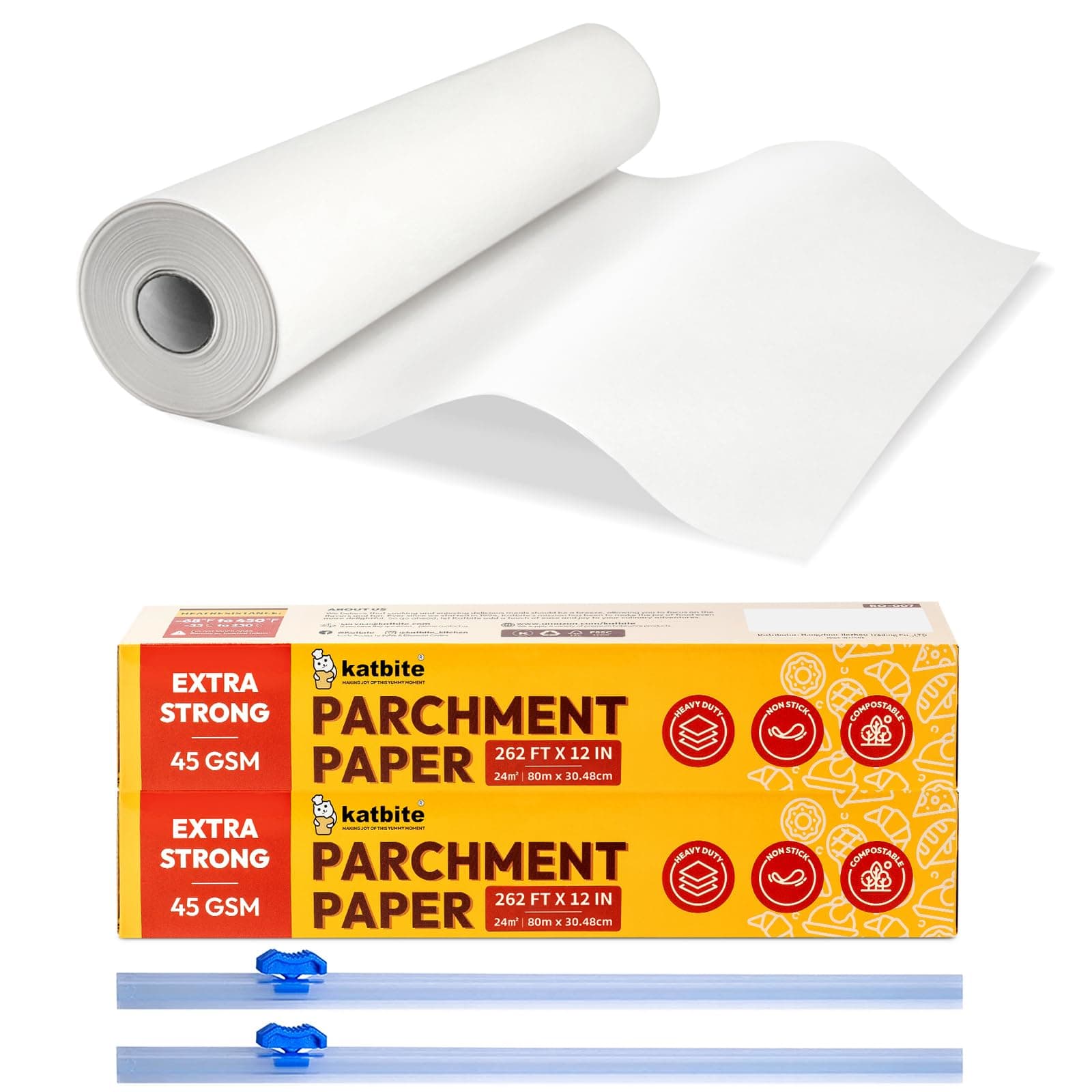Katbite Heavy Duty Parchment Paper Roll for Baking, 12 in x 524 ft Non-Stick Baking Paper for Cooking, Baking Cookies, Grilling, Air Fryer and Steaming