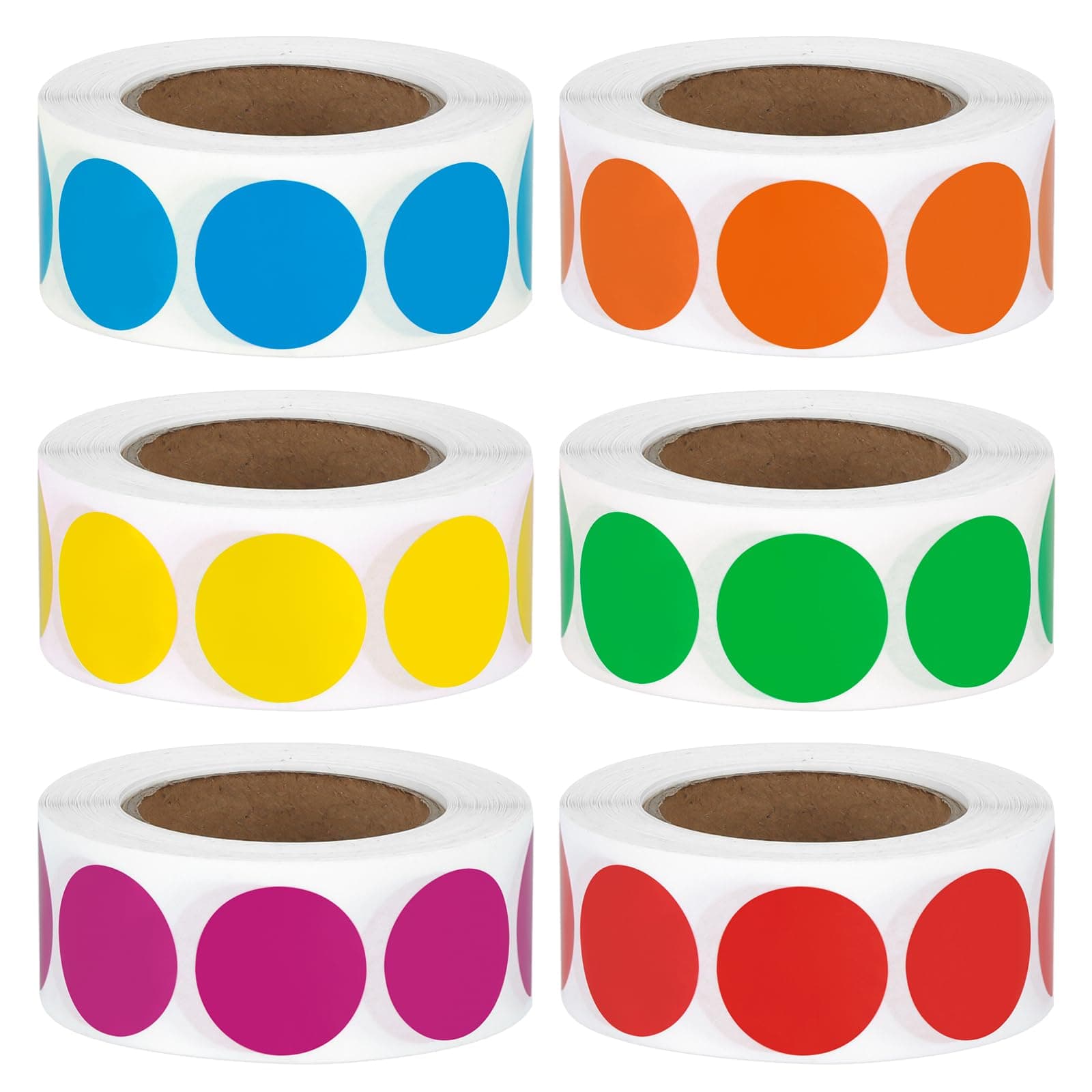 3000 Pcs 3/4" Round Color Coding Circle Dot Labels on 6 Rolls, 500 Count Each, Includes Bright Yellow Green Red Pink Orange Blue