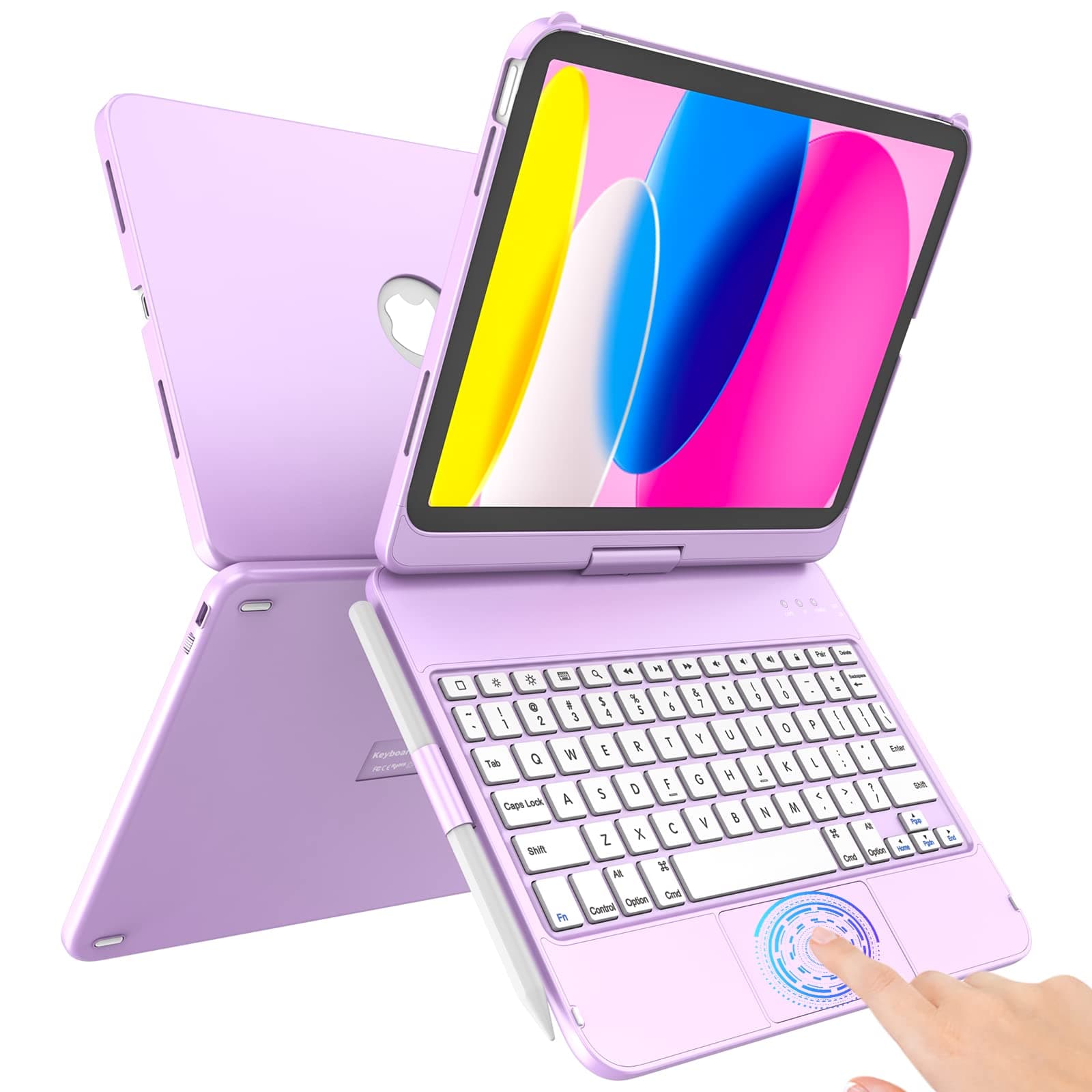 For Ipad A16 11Th 10Th Generation Case With Keyboard 10.9" 2022 & 11 Inch 2025, Touch Trackpad Generation-360° Rotate,Pencil Holder, Gen, Purple